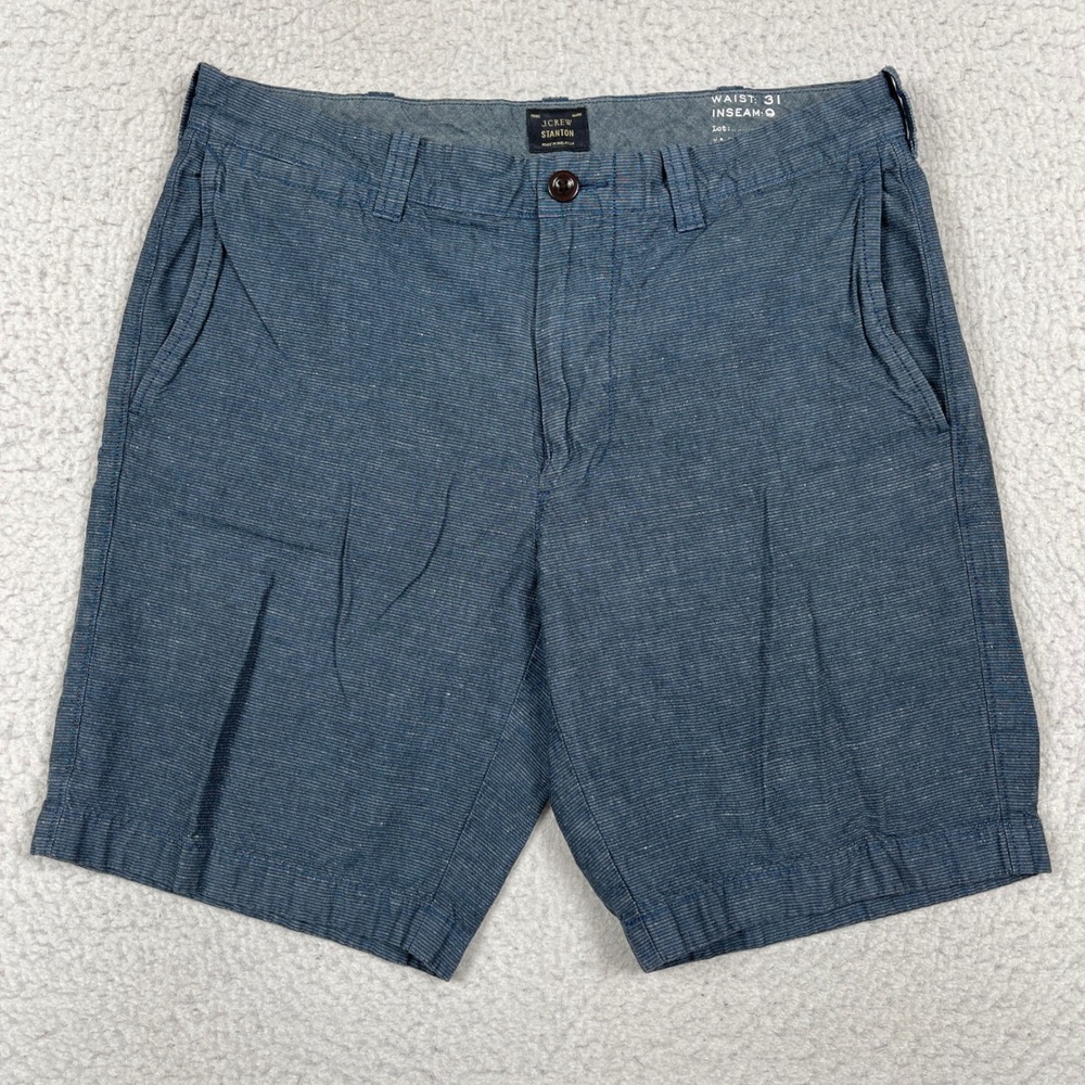 J.Crew Shorts Mens 31 Blue Stanton Linen Blend Striped Summer Coastal Preppy